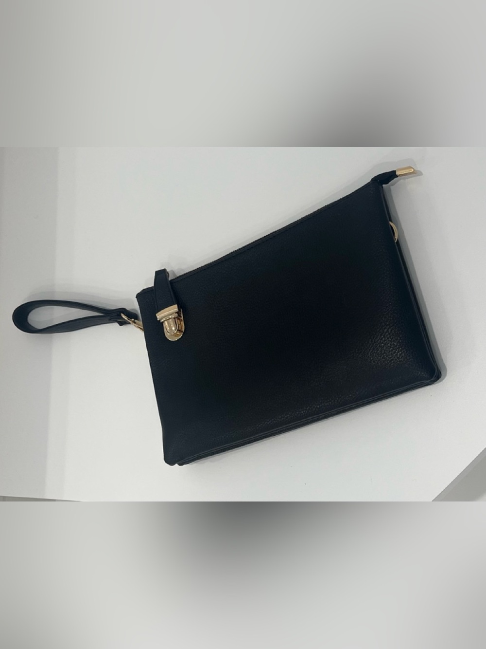 Black Clutch Bag with Gold-Tone Trim